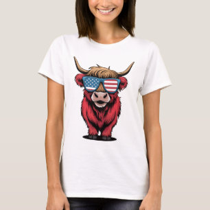 Patriottische koe met zonnebril t-shirt