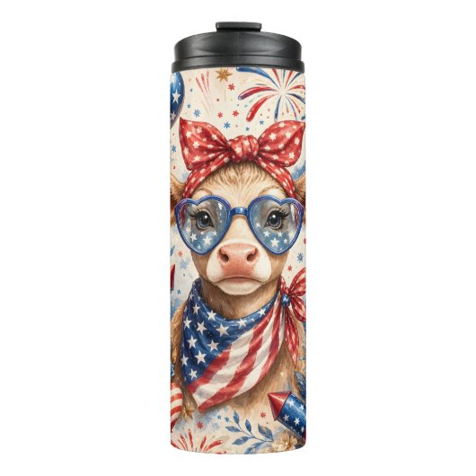 Patriottische Koe met Zonnebril Thermosbeker (Voorkant)