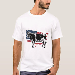 Patriottische koe ontwerp vintage boerderij VS kun T-shirt