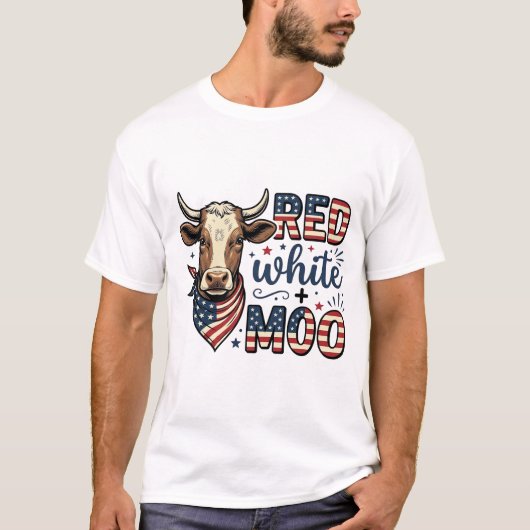 Patriottische Koe Rood Wit Moo 4 juli T-shirt Desi (Voorkant)