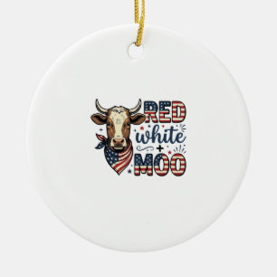 Patriottische Koe Rood Wit Moo 4 juli T-shirt Desi Keramisch Ornament
