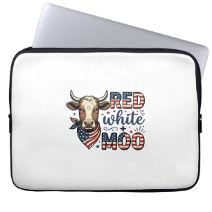 Patriottische Koe Rood Wit Moo 4 juli T-shirt Desi Laptop Sleeve