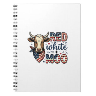 Patriottische Koe Rood Wit Moo 4 juli T-shirt Desi Notitieboek