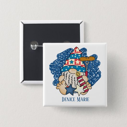 Patriottische koekjeskoepelkoepel Juli Vierde toev Vierkante Button 5,1 Cm (Voorkant /achterkant)