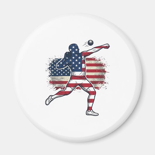 Patriottische Kogelstoter Vintage Gravure Ontwerp Magneet (Voorkant)