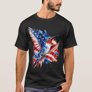 Patriottische Kolibrie, Amerikaanse Vlag Vogel Gra T-shirt