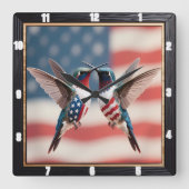 Patriottische kolibries Amerikaanse vlag Vierkante Klok (Voorkant)