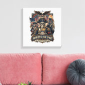 Patriottische Koloniale Schedel Commandant Donkere Canvas Afdruk (Insitu (Woonkamer))