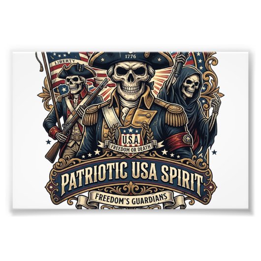 Patriottische Koloniale Schedel Commandant Donkere Foto Afdruk (Voorkant)