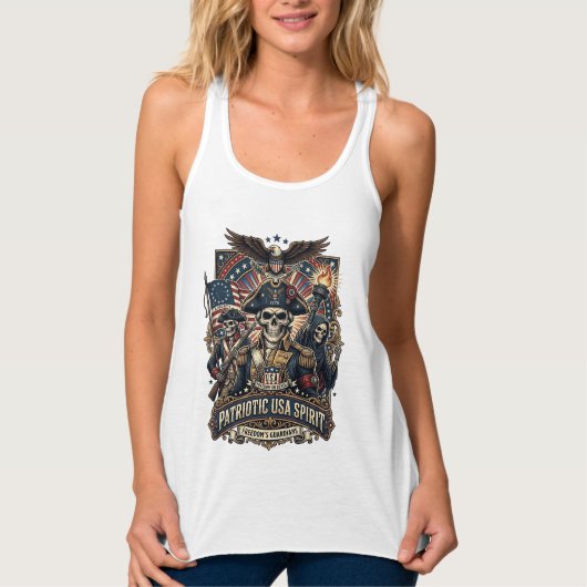 Patriottische Koloniale Schedel Commandant Donkere Tanktop (Voorkant)
