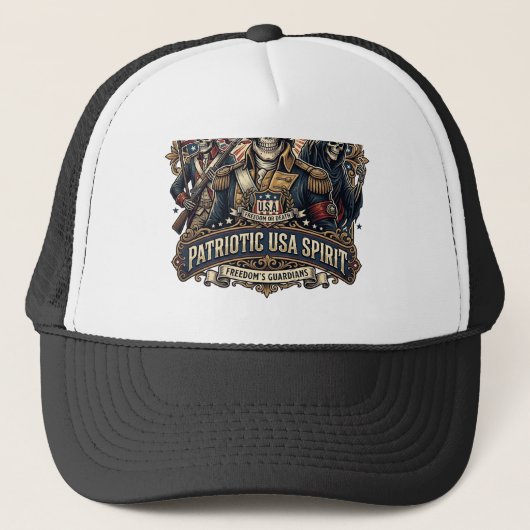 Patriottische Koloniale Schedel Commandant Donkere Trucker Pet (Voorkant)