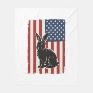 Patriottische Konijn Amerikaanse Vlag Vintage Grav Fleece Deken
