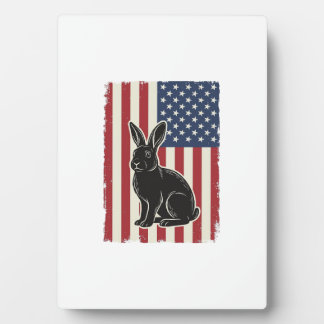 Patriottische Konijn Amerikaanse Vlag Vintage Grav Fotoplaat