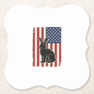 Patriottische Konijn Amerikaanse Vlag Vintage Grav Kartonnen Onderzetters