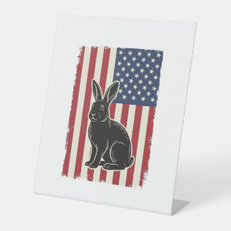 Patriottische Konijn Amerikaanse Vlag Vintage Grav Reclamebord Met Voetstuk