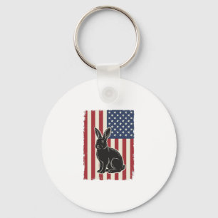 Patriottische Konijn Amerikaanse Vlag Vintage Grav Sleutelhanger