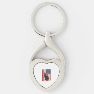 Patriottische Konijn Amerikaanse Vlag Vintage Grav Sleutelhanger