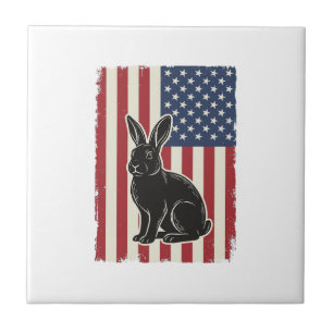Patriottische Konijn Amerikaanse Vlag Vintage Grav Tegeltje