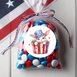 Patriottische Konijn Konijn Rood Wit Blauw Sterren Ronde Sticker