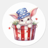 Patriottische Konijnenkonijn Rood Wit Blauwe Sterr Ronde Sticker (Voorkant)