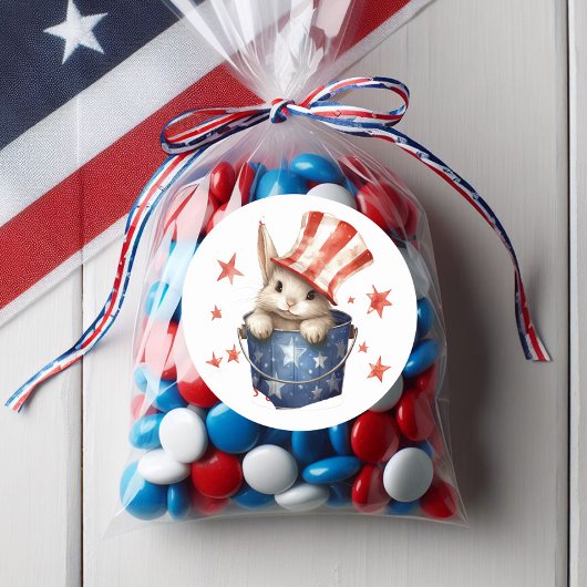 Patriottische Konijnenkonijn Rood Wit Gestreepte B Ronde Sticker