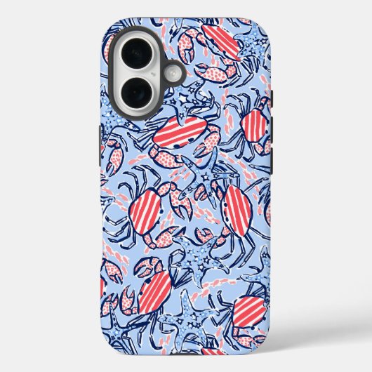 Patriottische Krabben Sterren Blauw Rood Case-Mate iPhone Case (Achterkant)