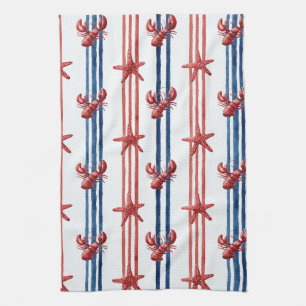 Patriottische Kreeft Rood Wit Blauwe Sterren (1) Theedoek