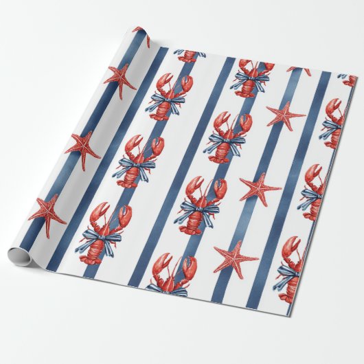 Patriottische Kreeft Rood Wit Blauwe Sterren (2) Cadeaupapier (Uitgerold)