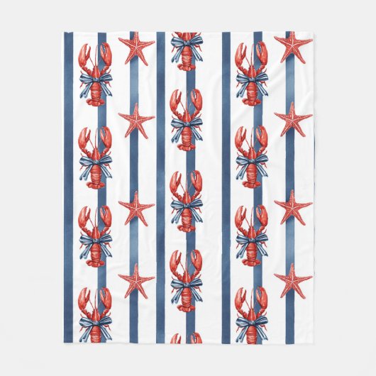 Patriottische Kreeft Rood Wit Blauwe Sterren (2) Fleece Deken (Voorkant)