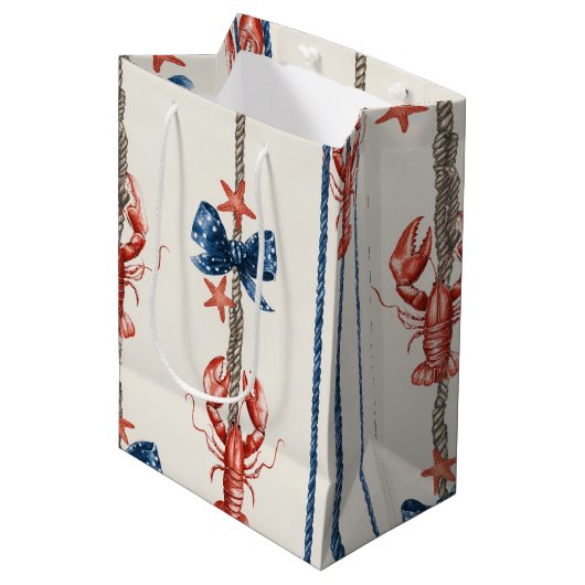 Patriottische Kreeft Rood Wit Blauwe Sterren (3) Medium Cadeauzakje (Voorkant Gekanteld)