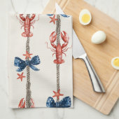 Patriottische Kreeft Rood Wit Blauwe Sterren (3) Theedoek (Quarter Fold)