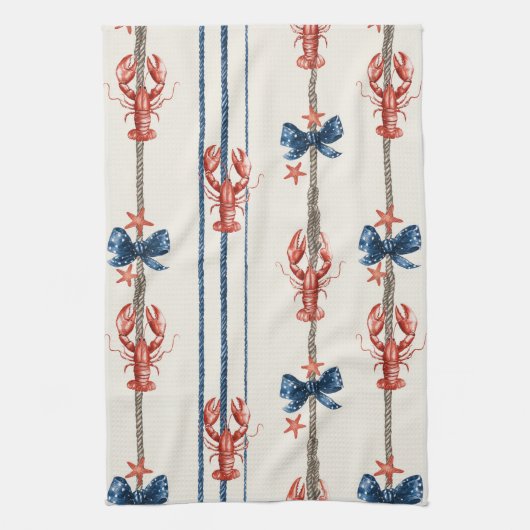 Patriottische Kreeft Rood Wit Blauwe Sterren (3) Theedoek (Verticaal)