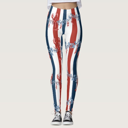 Patriottische Kreeft Rood Wit Blauwe Sterren (4) Leggings (Voorkant)