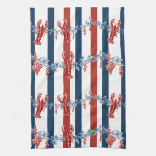 Patriottische Kreeft Rood Wit Blauwe Sterren (4) Theedoek