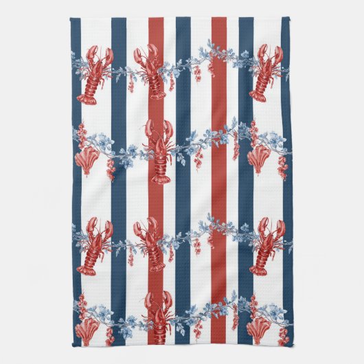 Patriottische Kreeft Rood Wit Blauwe Sterren (4) Theedoek (Verticaal)