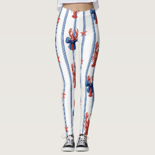 Patriottische Kreeft Rood Wit Blauwe Sterren (5) Leggings