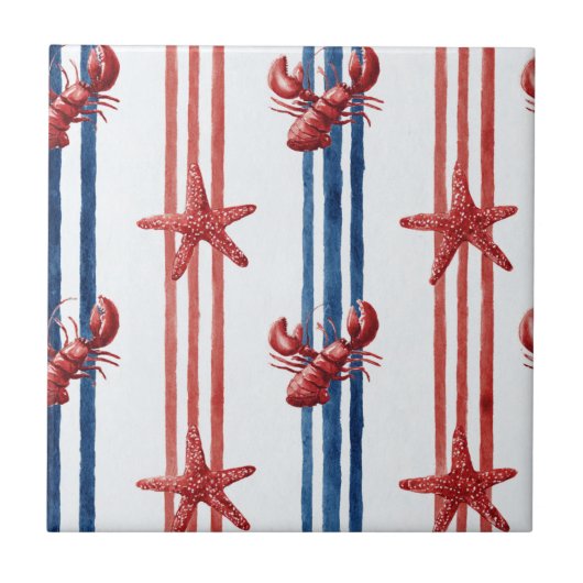 Patriottische Kreeft Rood Wit Blauwe Sterren (5) Tegeltje (Voorkant)