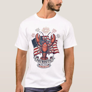Patriottische Kreeftenvlag Vintage Gravure T-Shirt