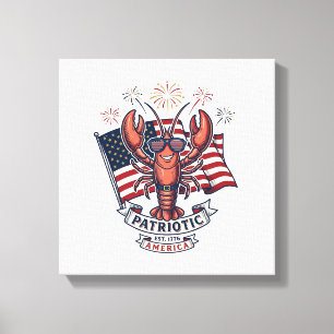 Patriottische Kreeftenvlag Vintage Gravure T-Shirt Canvas Afdruk