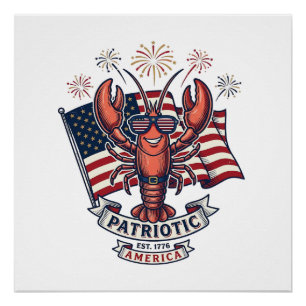 Patriottische Kreeftenvlag Vintage Gravure T-Shirt Perfect Poster
