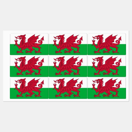 Patriottische labels met vlag van Wales (Vel)