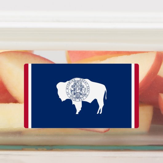 Patriottische labels met vlag van Wyoming State (Aangebracht)