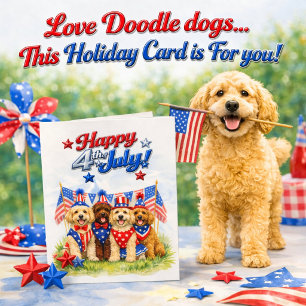 Patriottische Labradoodle-hondenkunst 4 juli Feestdagen Kaart