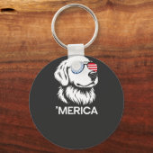 Patriottische Labrador Amerikaanse Vlag Vier Juli Sleutelhanger (Voorkant)