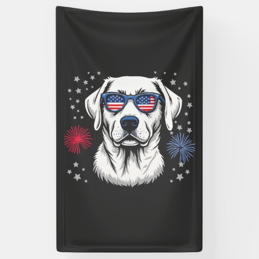 Patriottische Labrador met USA-zonnebril Spandoek (Verticaal)