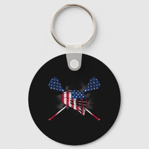 Patriottische Lacrosse Stick 4th of July Amerikaan Sleutelhanger