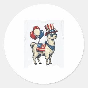 Patriottische Lama Vintage Gravure Shirt Ontwerp_1 Ronde Sticker