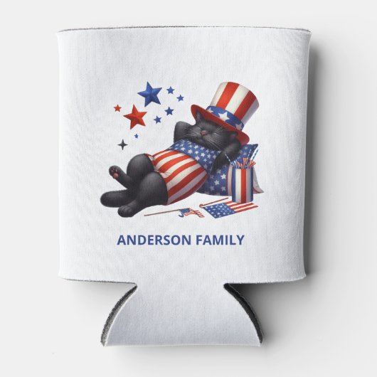 Patriottische Lazy Black Cat 4th van juli Blikjeskoeler (Voorkant)