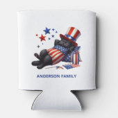 Patriottische Lazy Black Cat 4th van juli Blikjeskoeler (Achterkant)