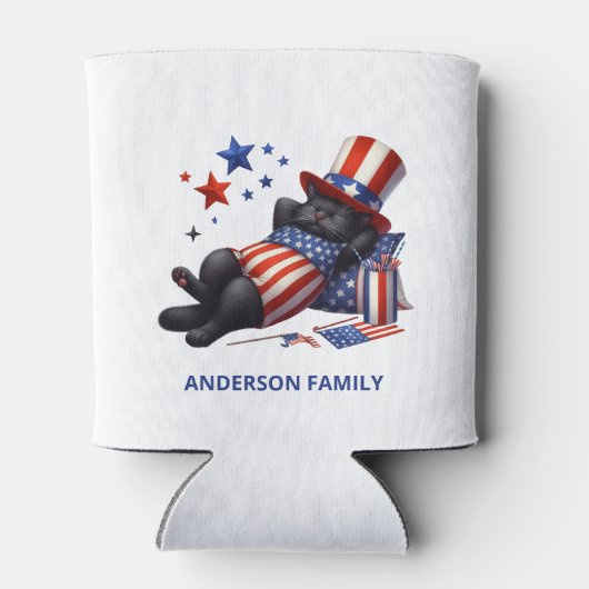Patriottische Lazy Black Cat 4th van juli Blikjeskoeler (Achterkant)